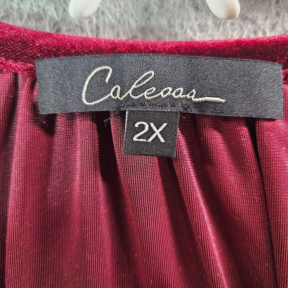 $79 NEW Calessa Embroidered Velvet Shirt Top Women 2X Stretch Dark Red NWT‎ - Picture 7 of 13